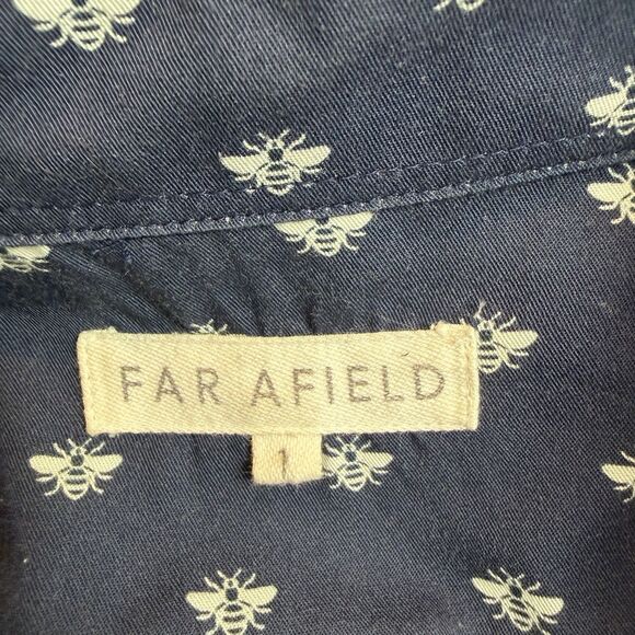 Far Afield Button Up Shirt Navy Blue Bumblebee Print Long Sleeve Men’s Small - Picture 4 of 9